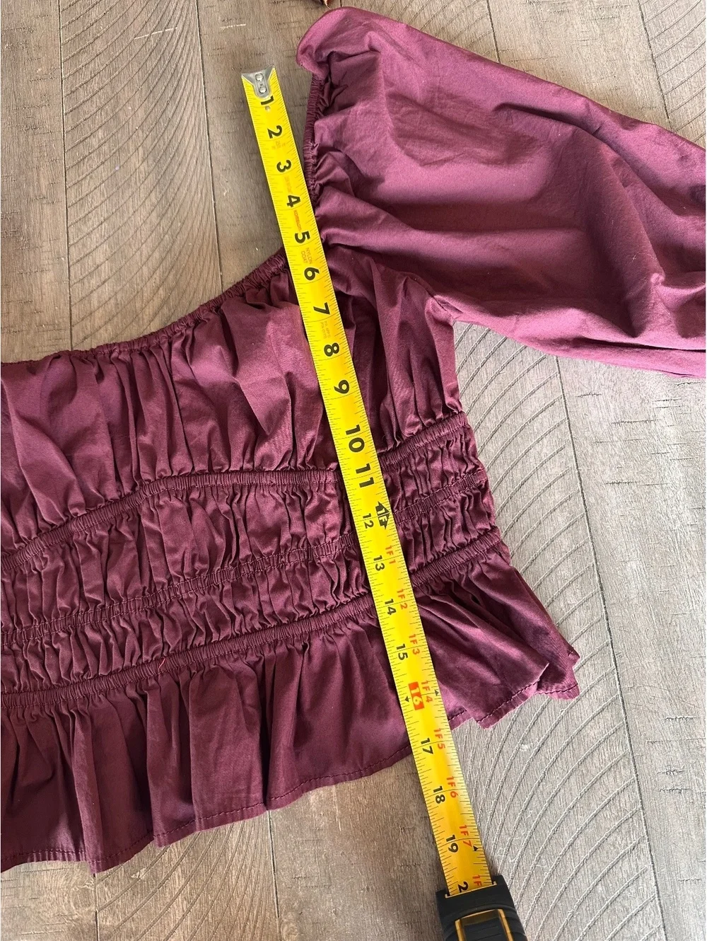 STAUD Faye Gathered Puff-Sleeve Crop Top Cotton in Plum Women’s size XL